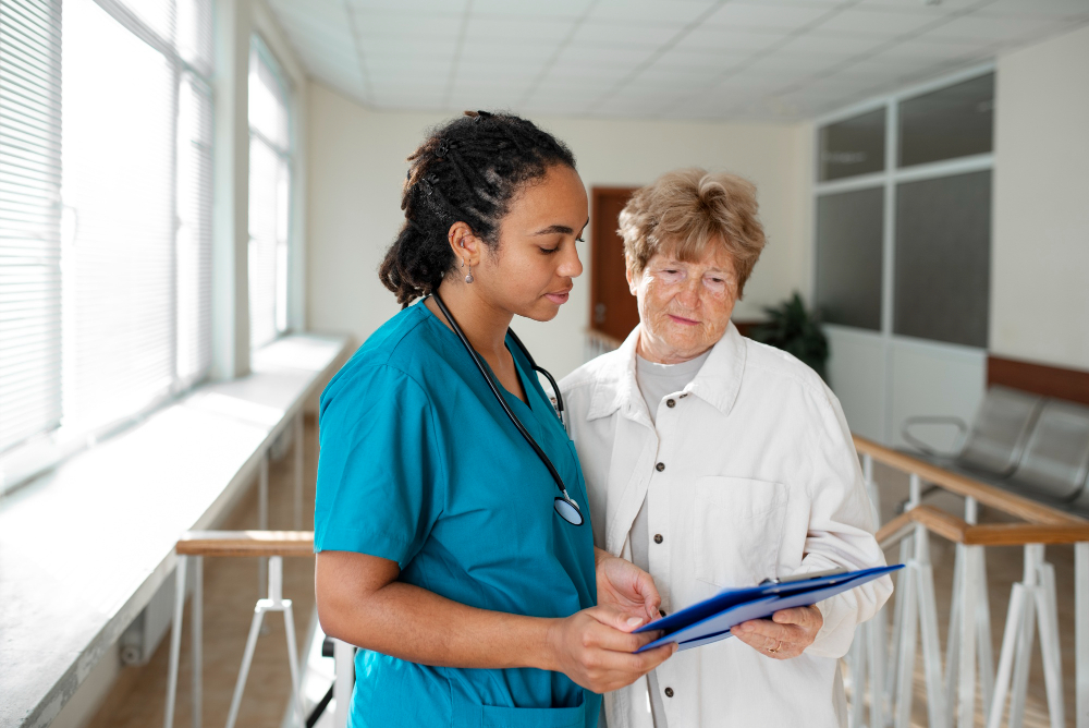 Care worker with patient